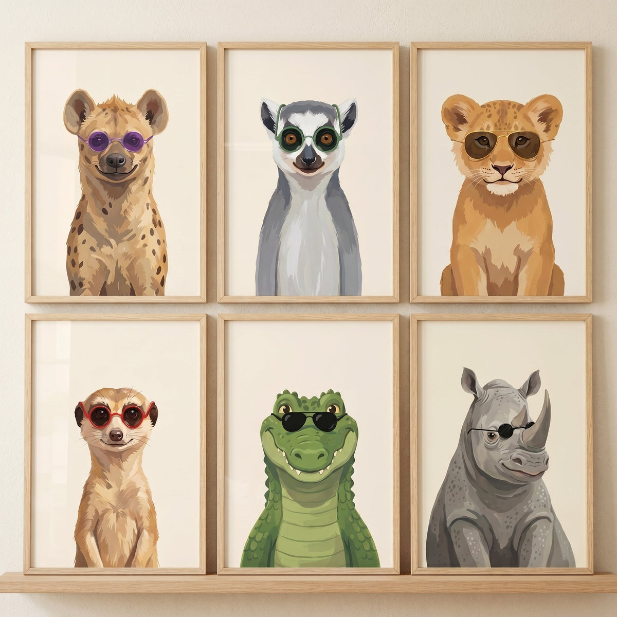 Cool Safari Animals Wearing Sunglasses Digital Art Set
