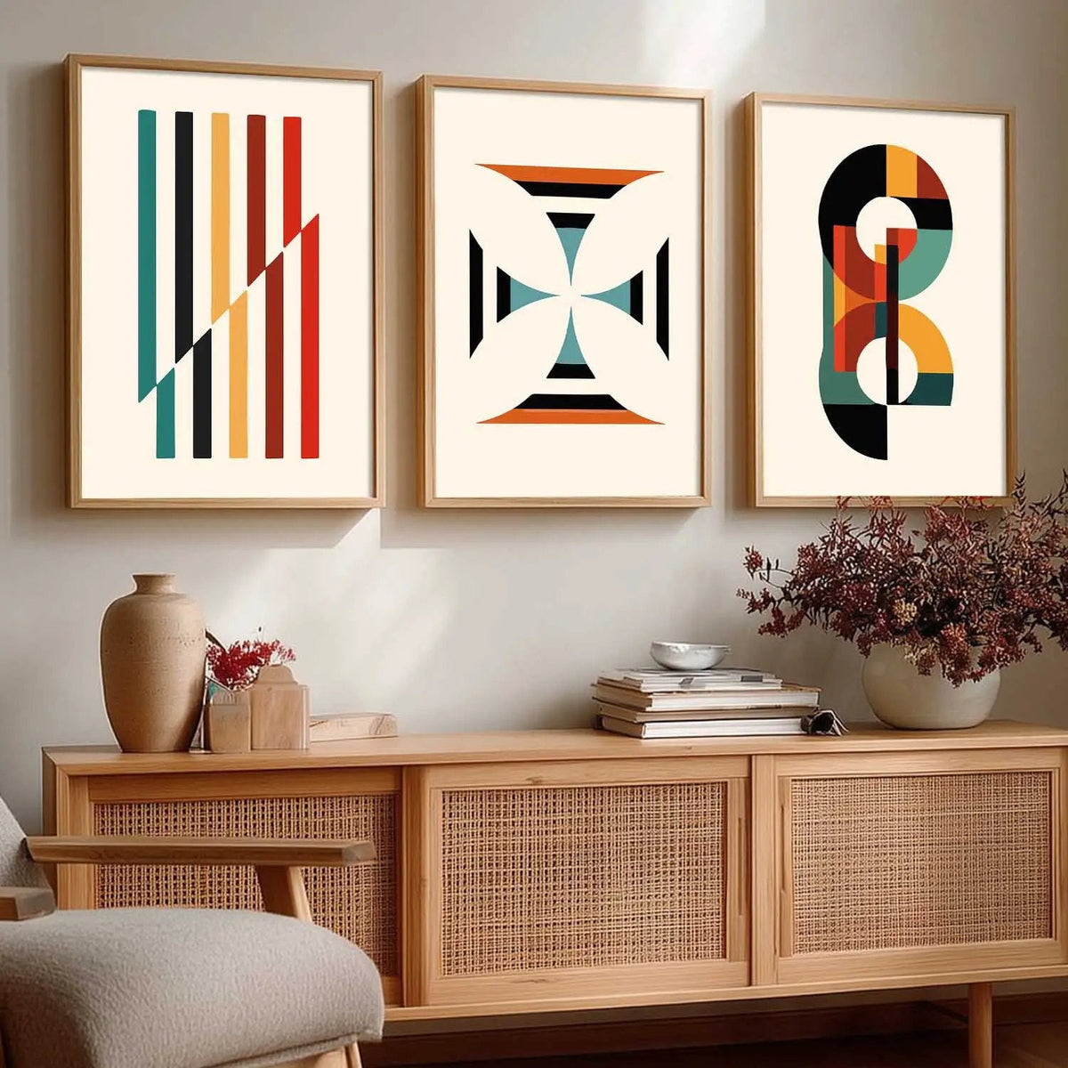 Mid-Century Modern Abstract Shapes Triptych