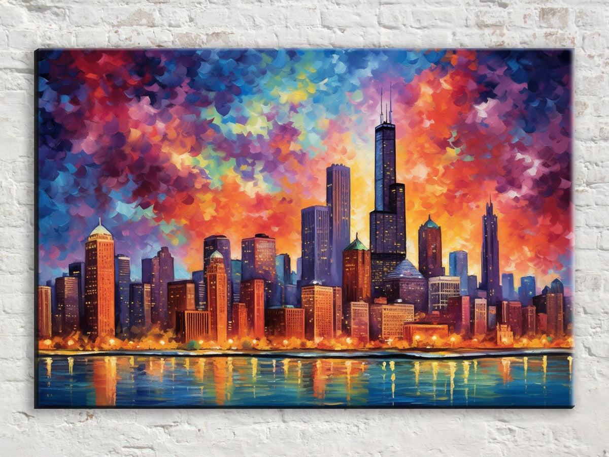 Vibrant Chicago Skyline Impressionist Digital Art