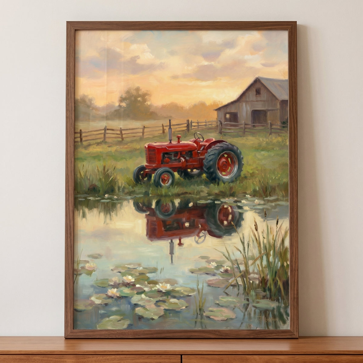 Red Tractor at Sunset Digital Artwork