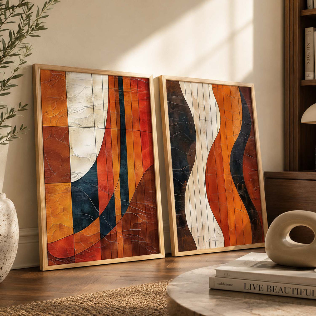 Abstract Warm Tones Diptych