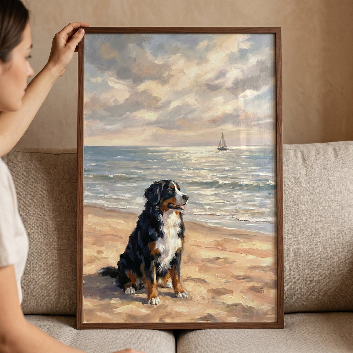 Bernese Mountain Dog by the Sea Digital Artwork