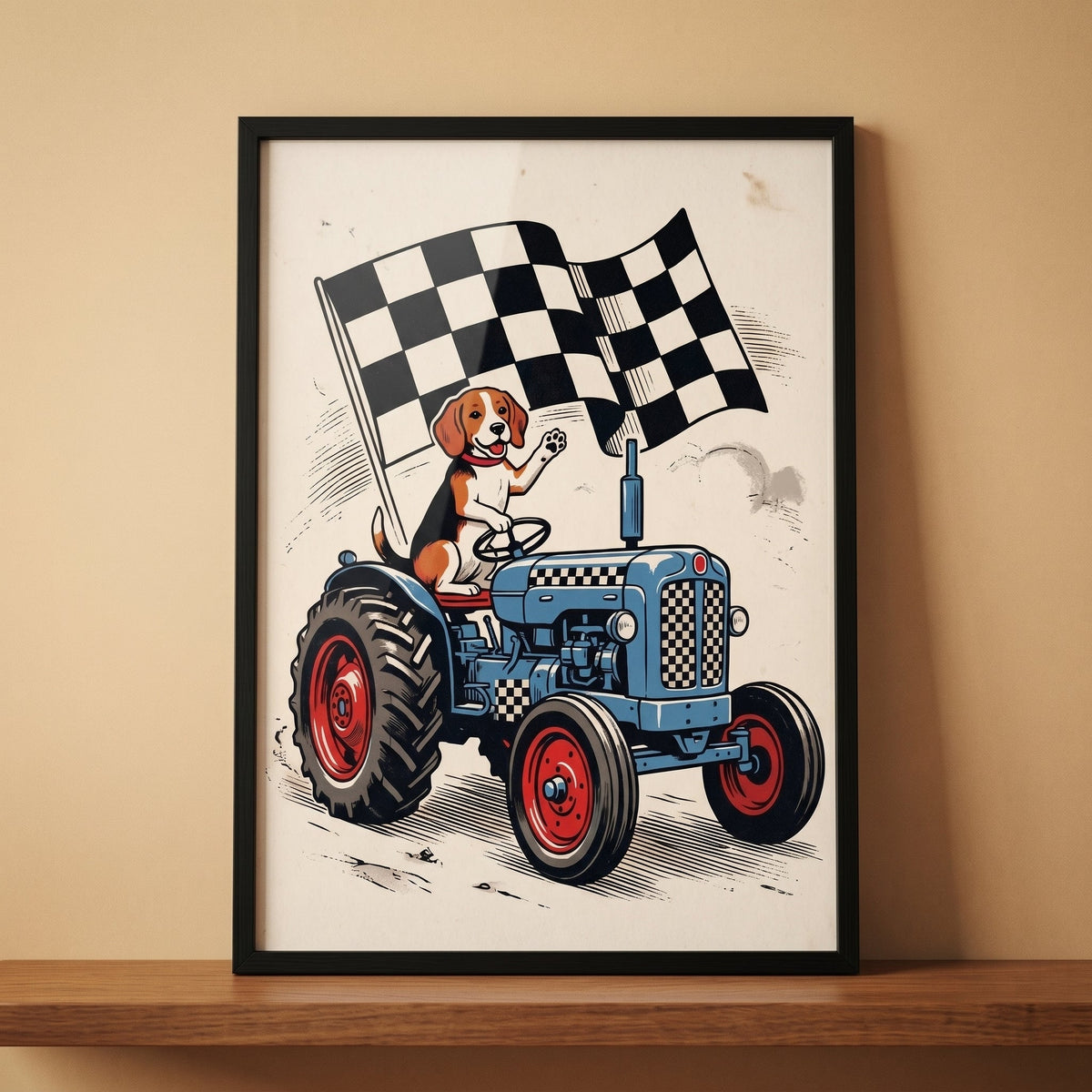 Racing Beagle on Blue Tractor Digital Artwork