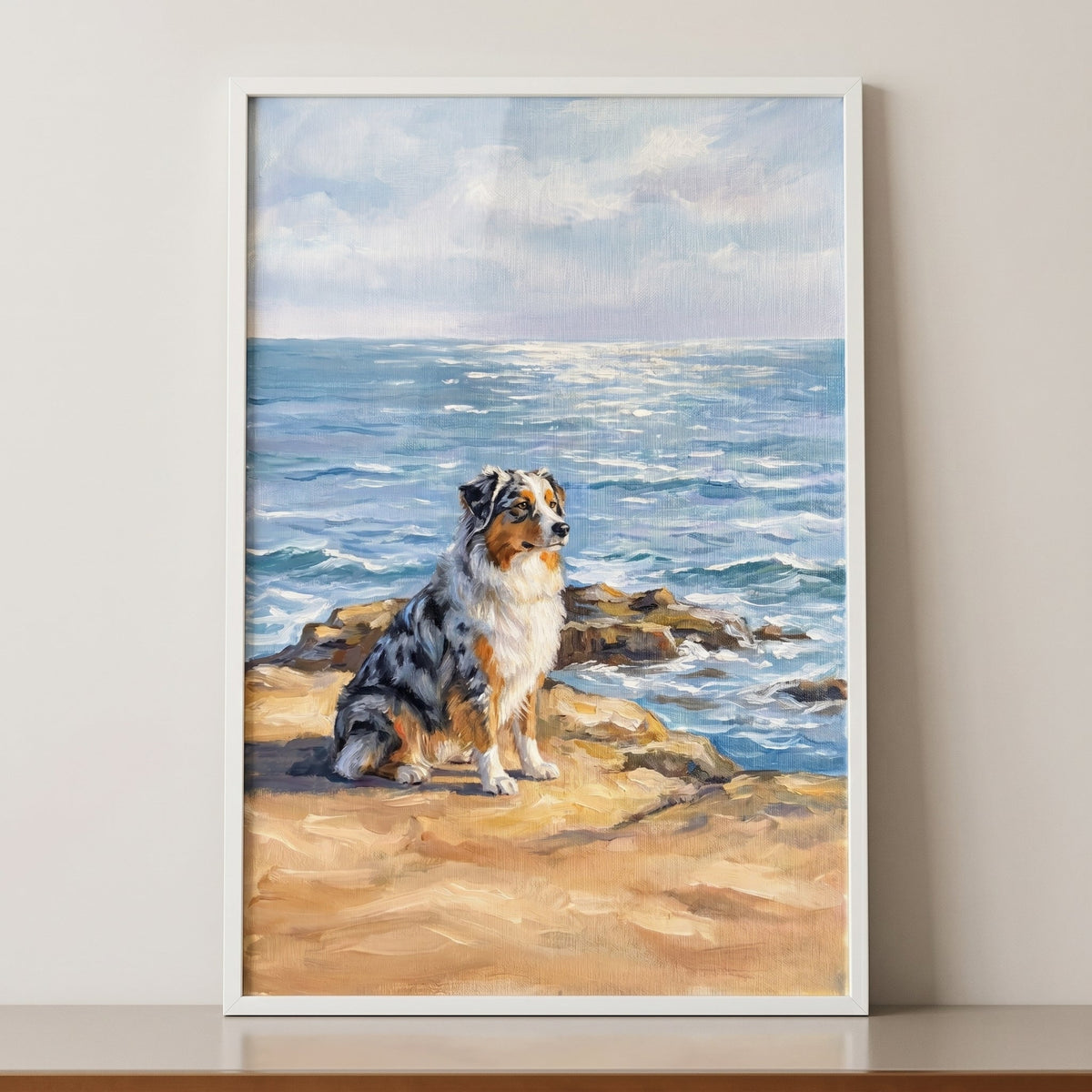 Australian Shepherd by the Ocean Digital Artwork