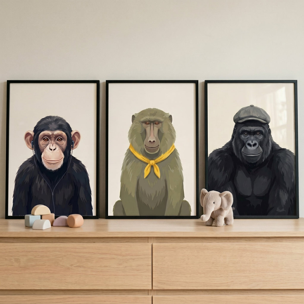 Dapper Primate Trio Digital Art Collection