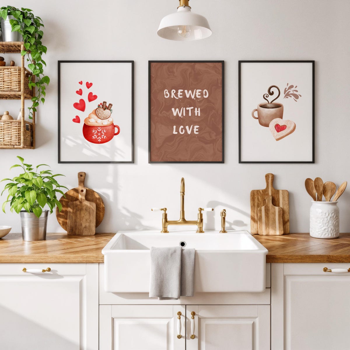 Brewed With Love Coffee Kitchen Art Trio
