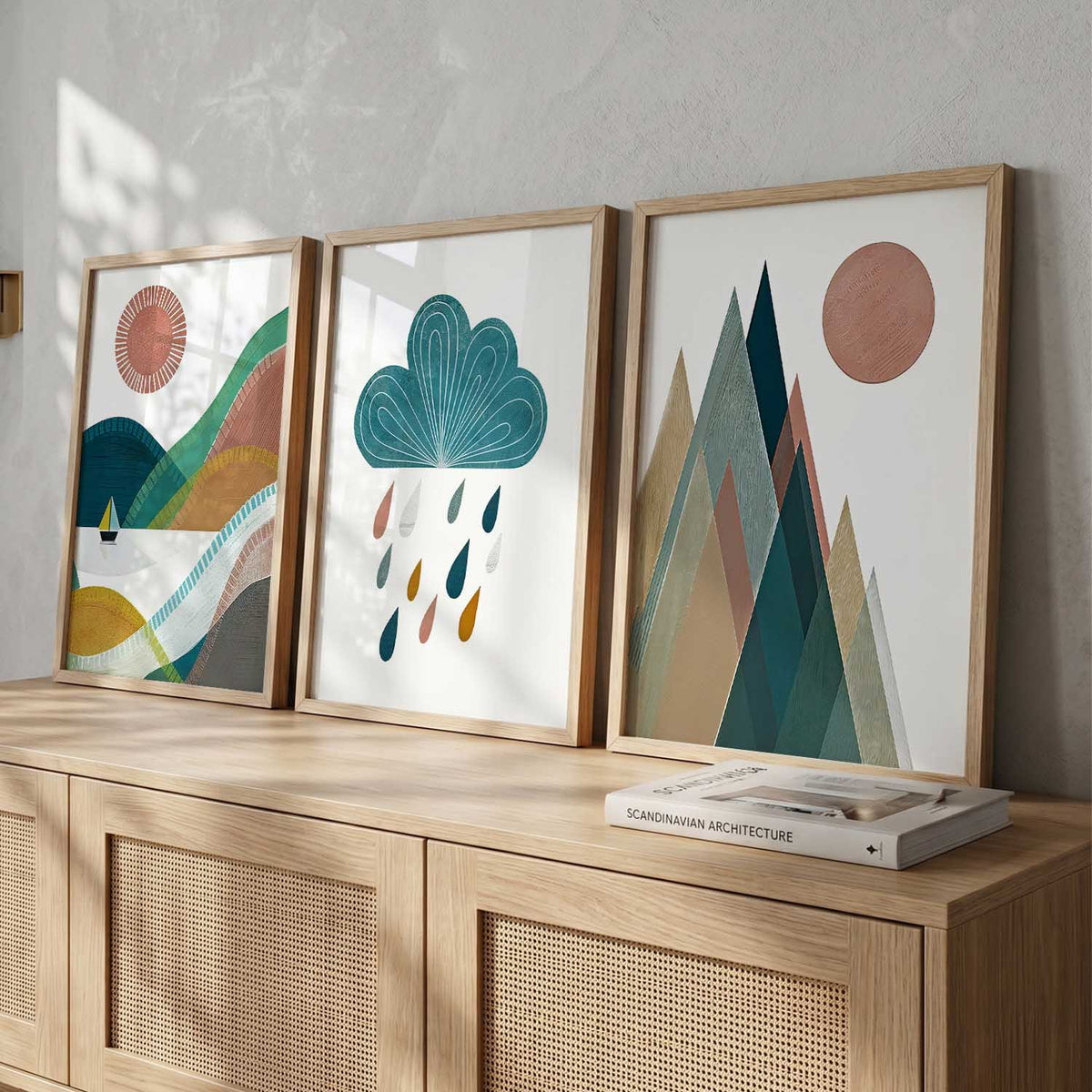 Abstract Scandinavian Landscape Triptych