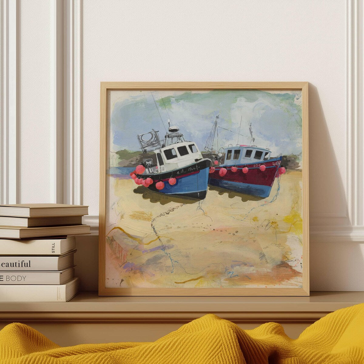 Coastal Harbor Fishing Boats Digital Artwork