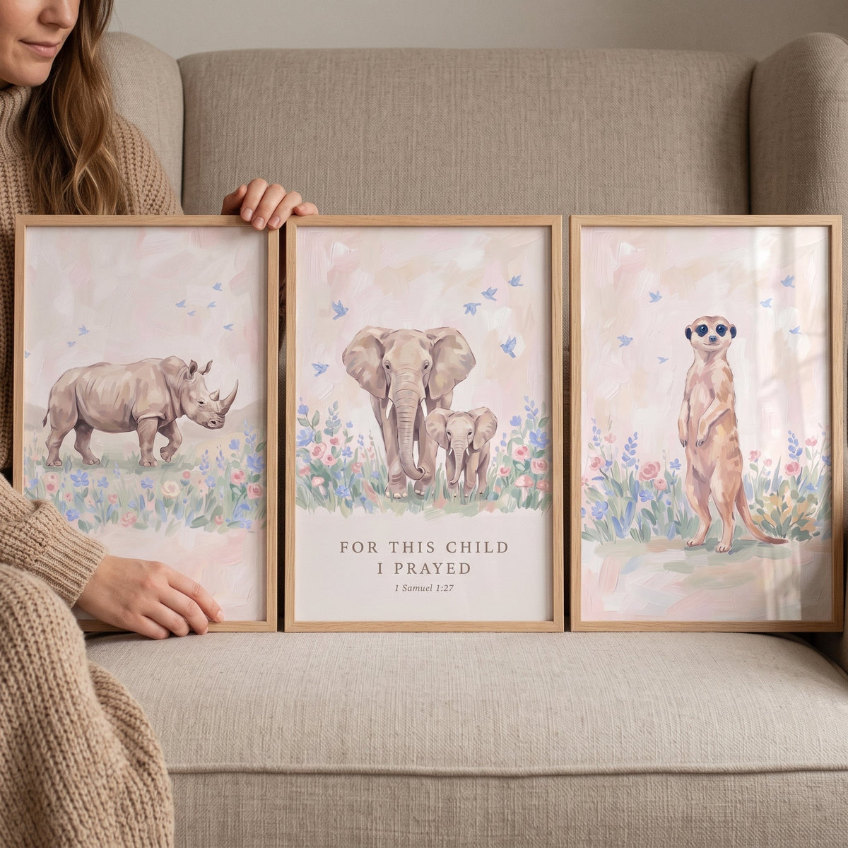 Safari Animal Nursery Watercolor Triptych