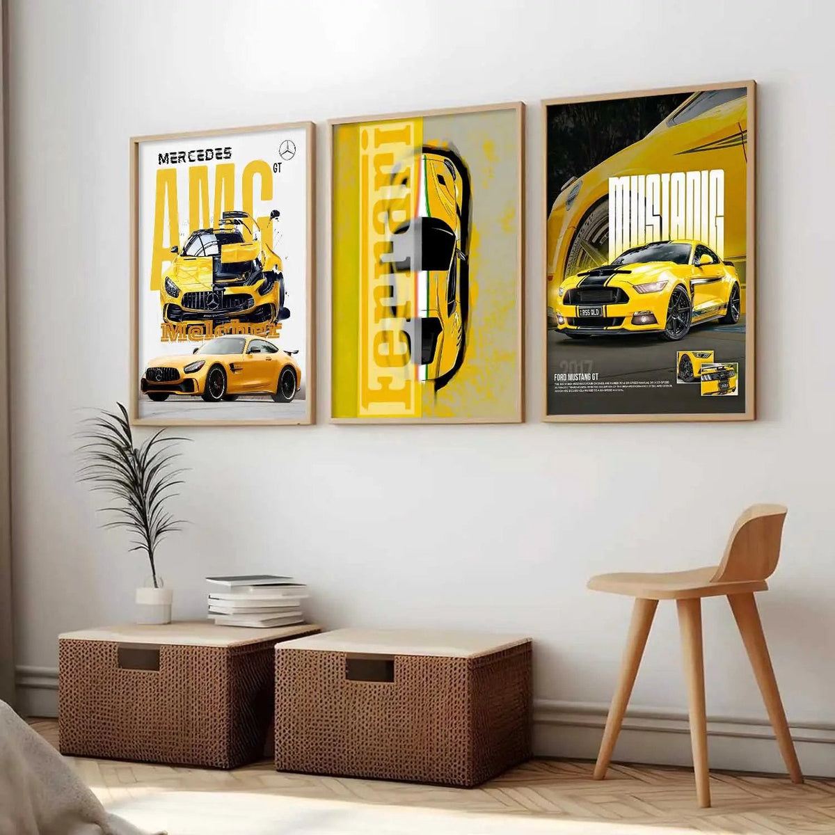 Yellow Supercar Automotive Art Triptych