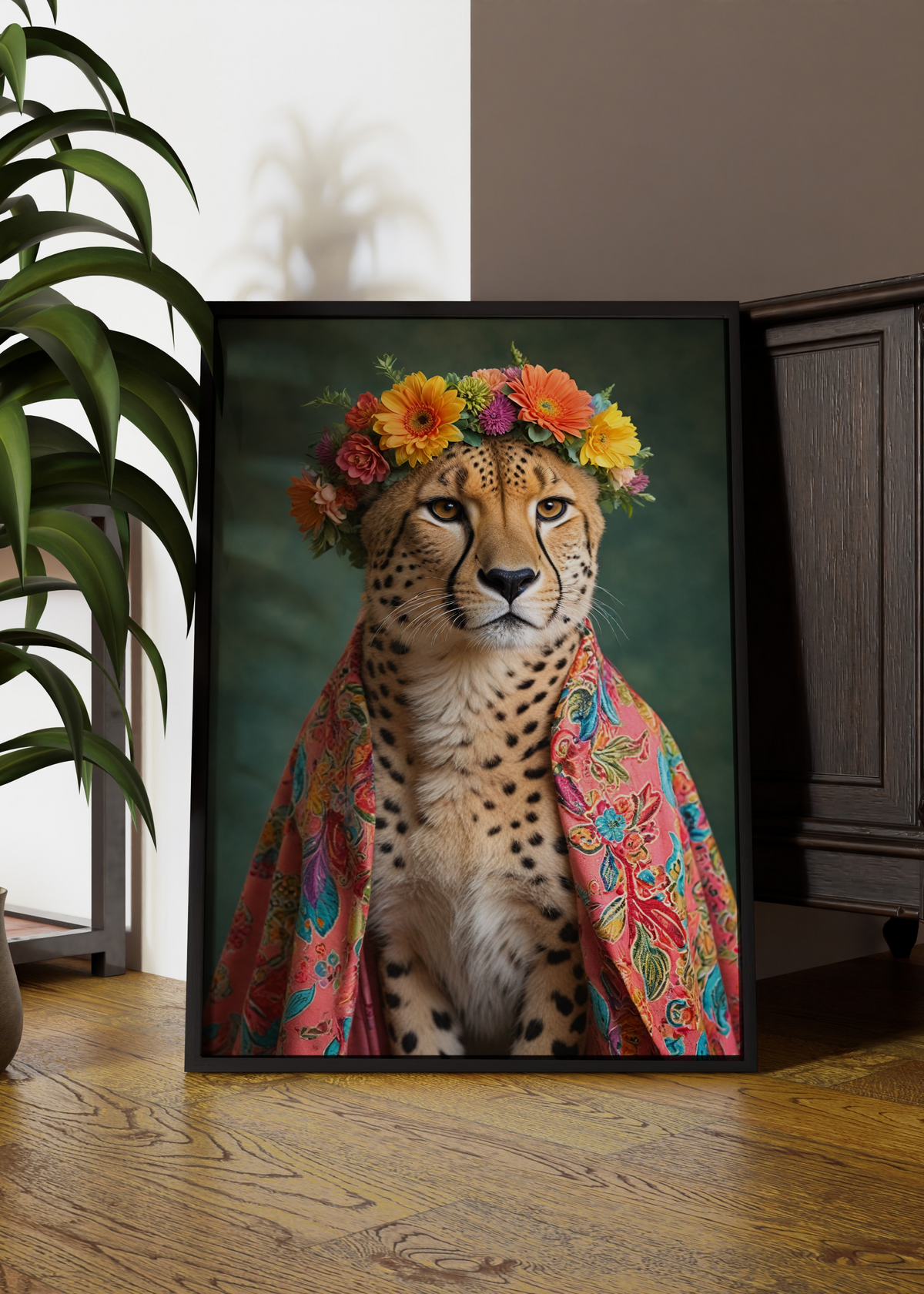 Regal Cheetah with Floral Crown Digital Art