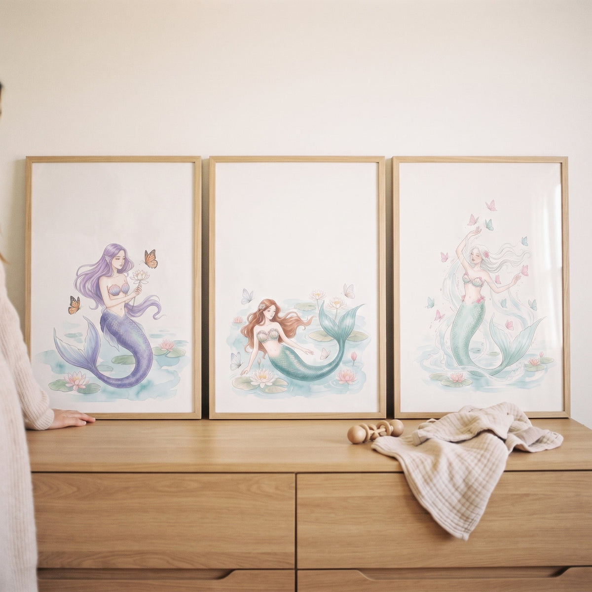 Enchanting Mermaid Trio Watercolor Digital Art