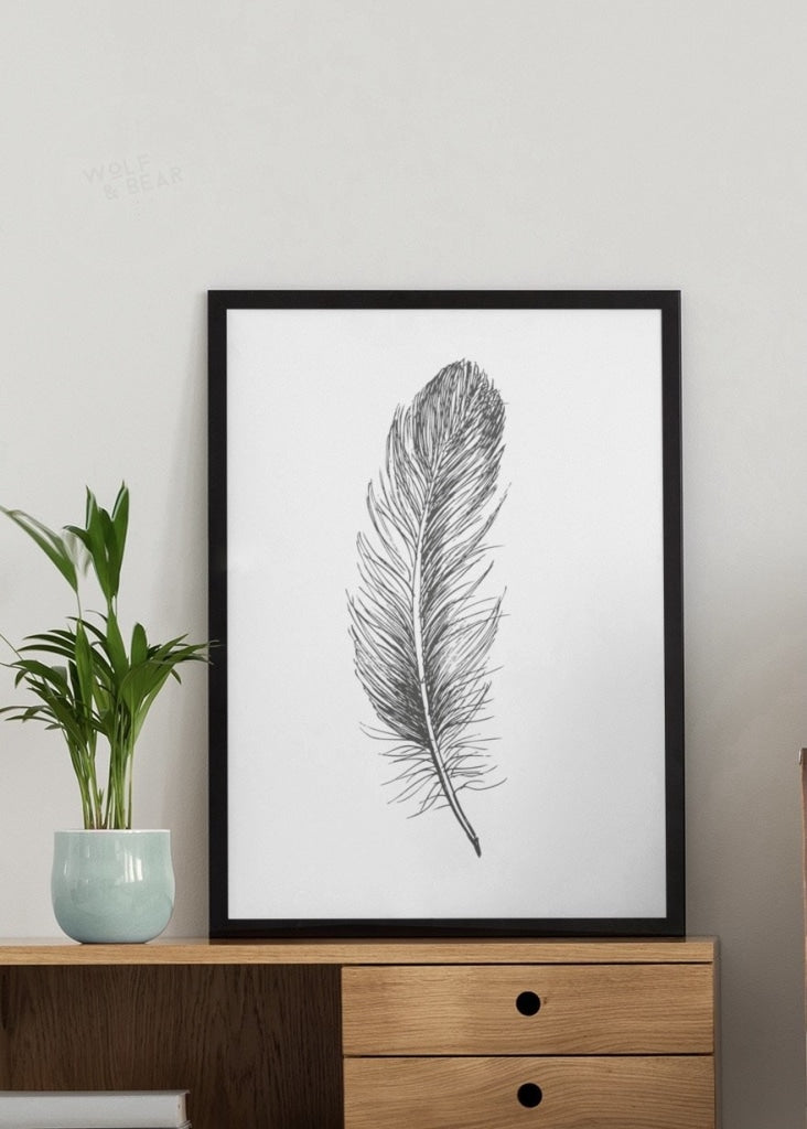 Minimalist Feather Sketch Digital Artwork