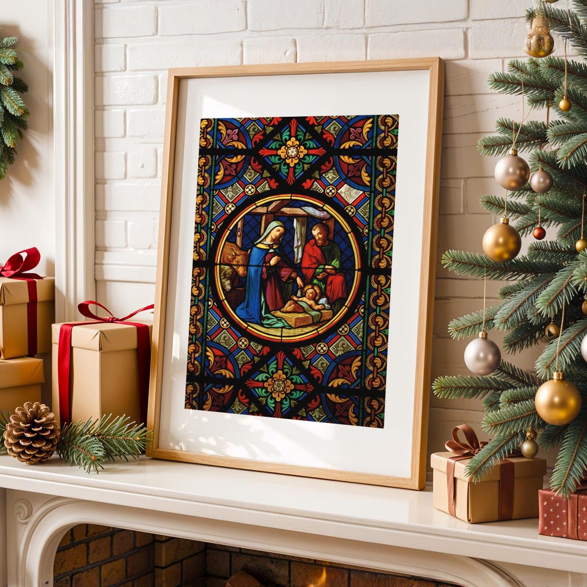 Stained Glass Nativity Digital Art