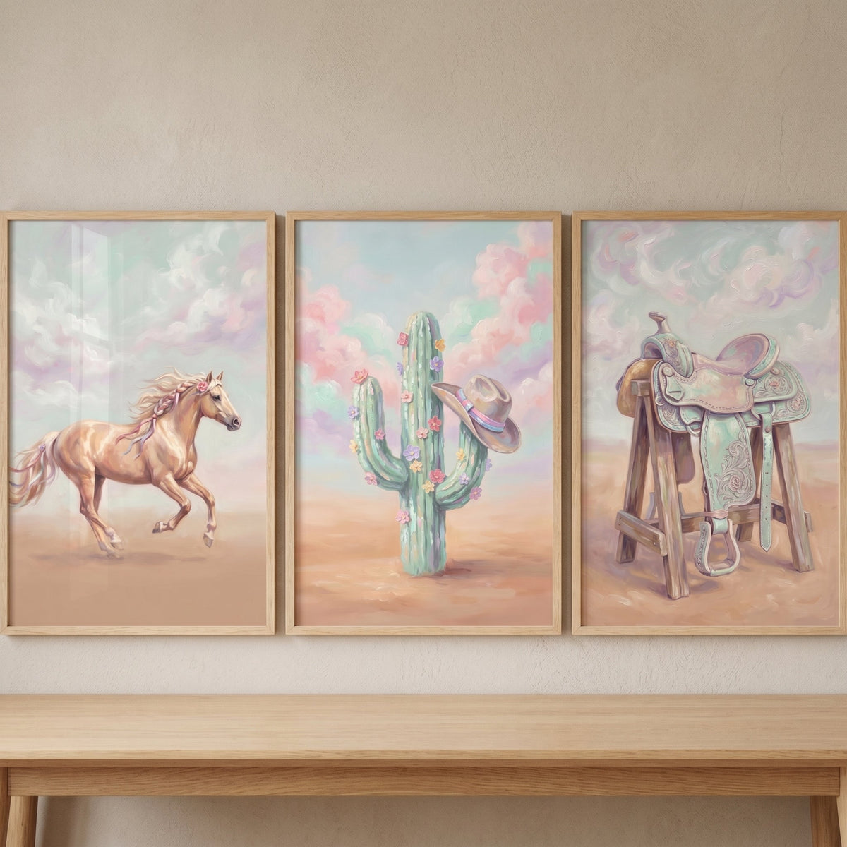 Pastel Western Triptych Digital Art Set