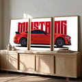 Red Mustang Split Panel Triptych Digital Art