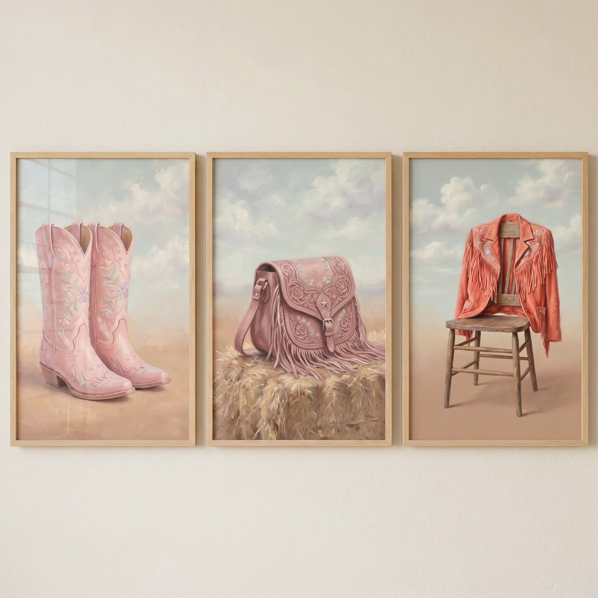 Pink Western Cowgirl Trio Digital Art Set