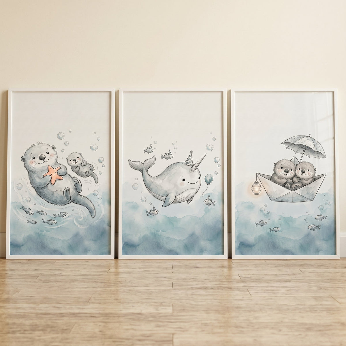 Whimsical Ocean Animals Digital Art Set