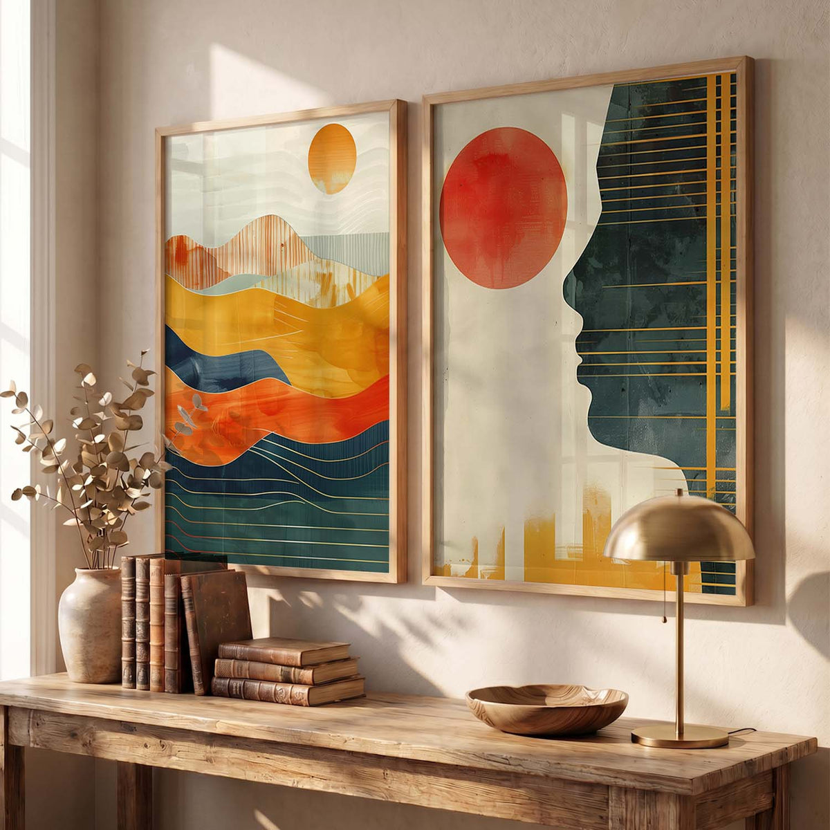 Abstract Sun and Silhouette Digital Art Set