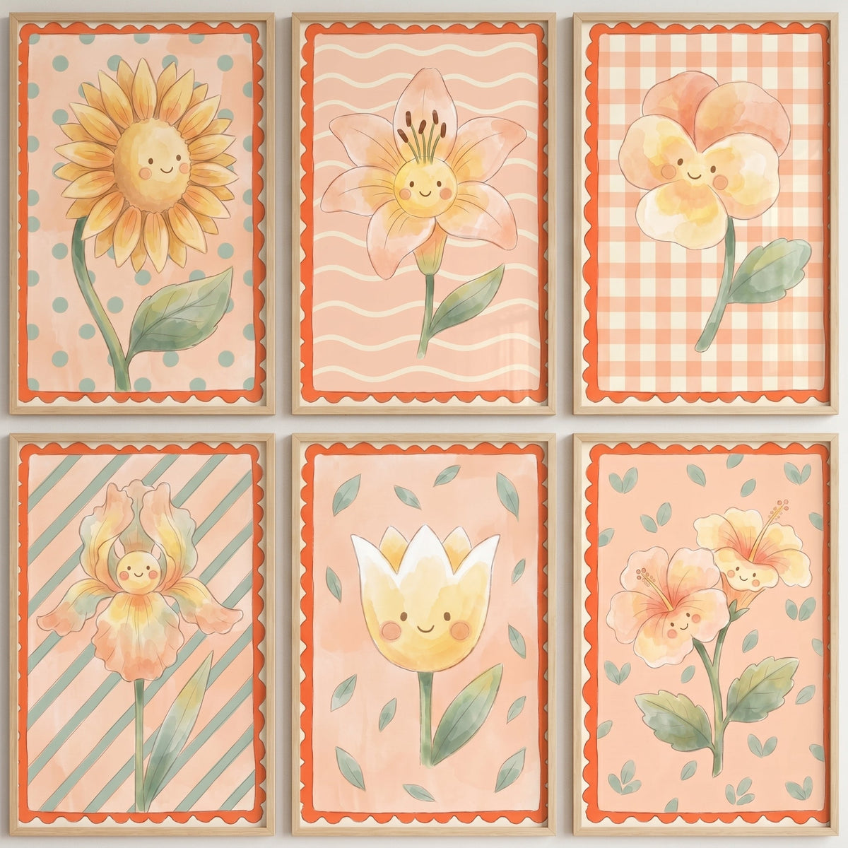 Charming Watercolor Kawaii Flower Digital Art Set
