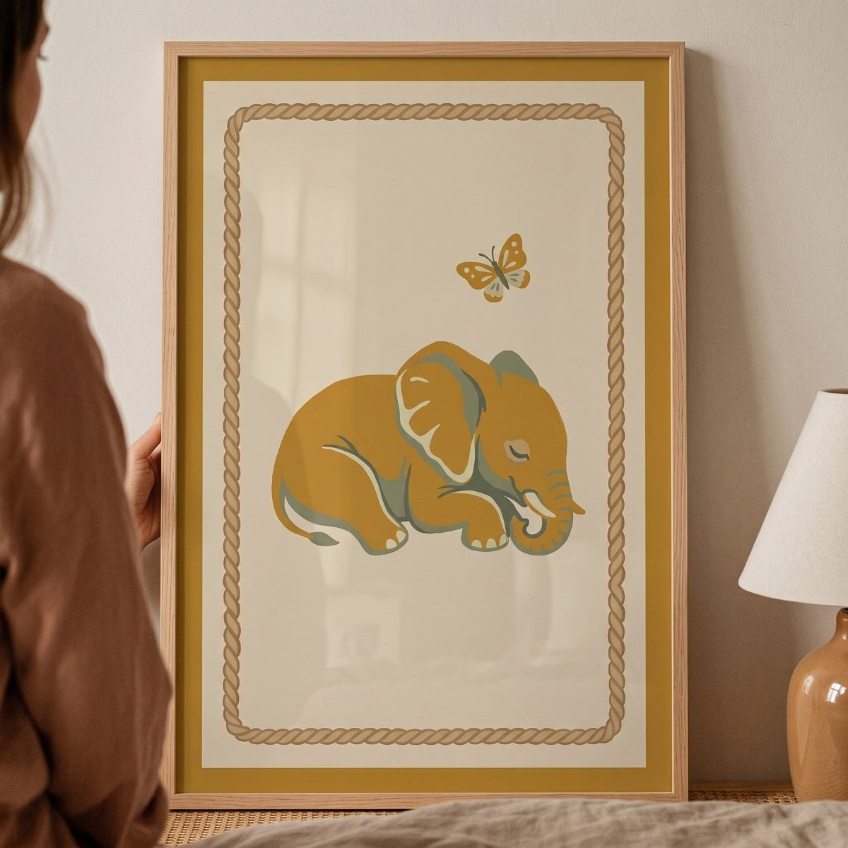 Boho Sleeping Elephant and Butterfly Digital Art