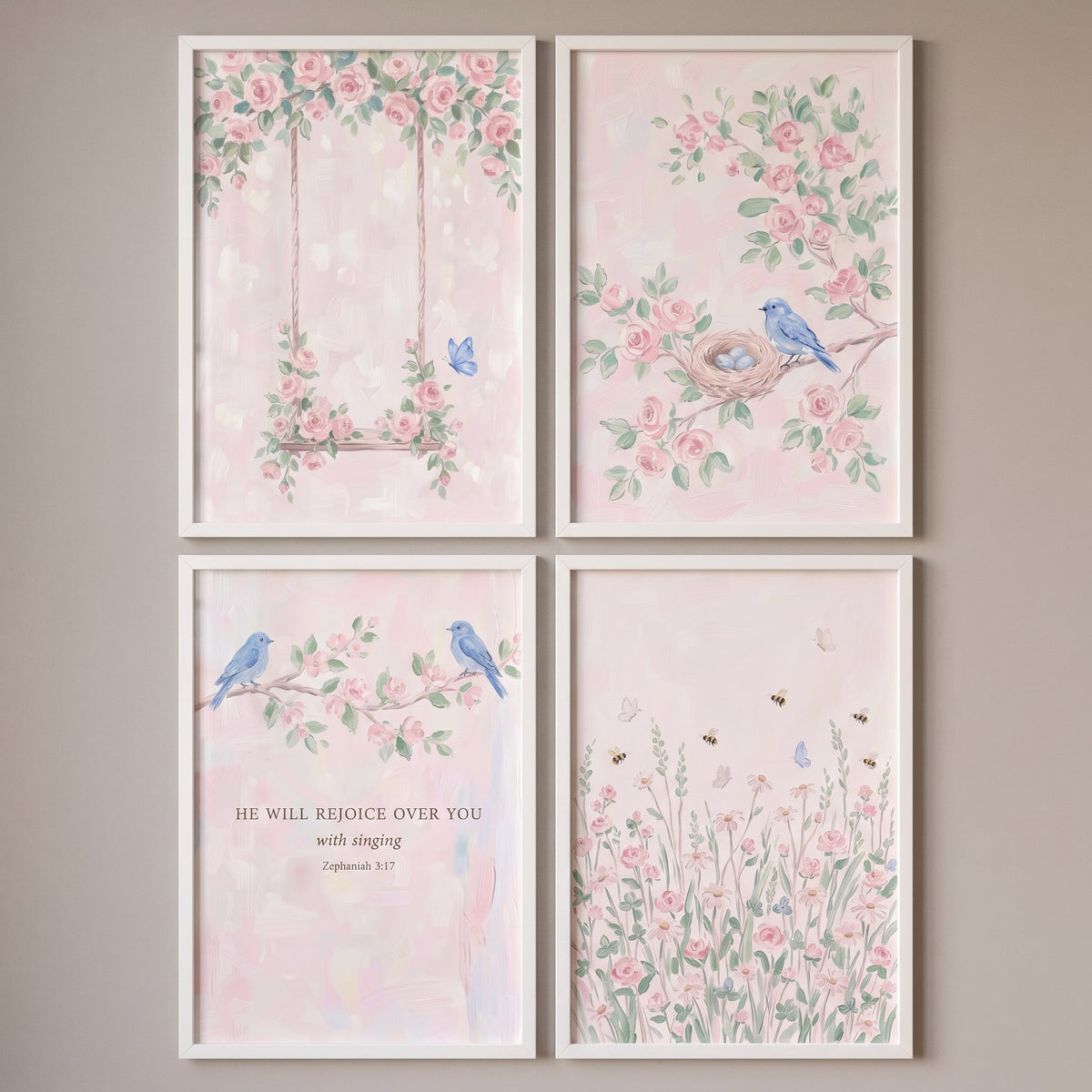 Blushing Meadow Birds Digital Art Set