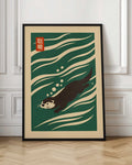 Japanese Ukiyo-e Style Swimming Otter Digital Art