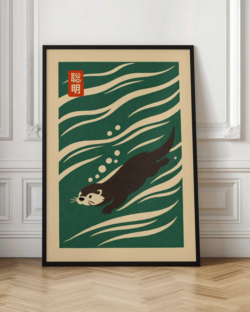 Japanese Ukiyo-e Style Swimming Otter Digital Art