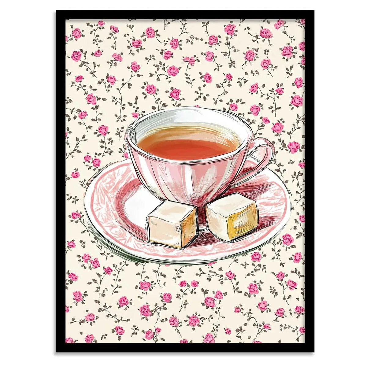 Vintage Rose Teacup Digital Art