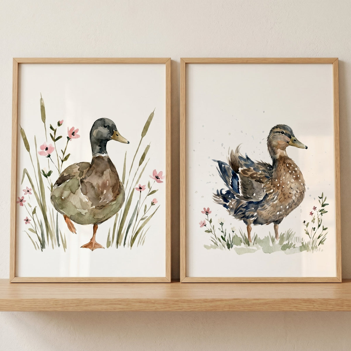 Watercolor Duck Pair Digital Art