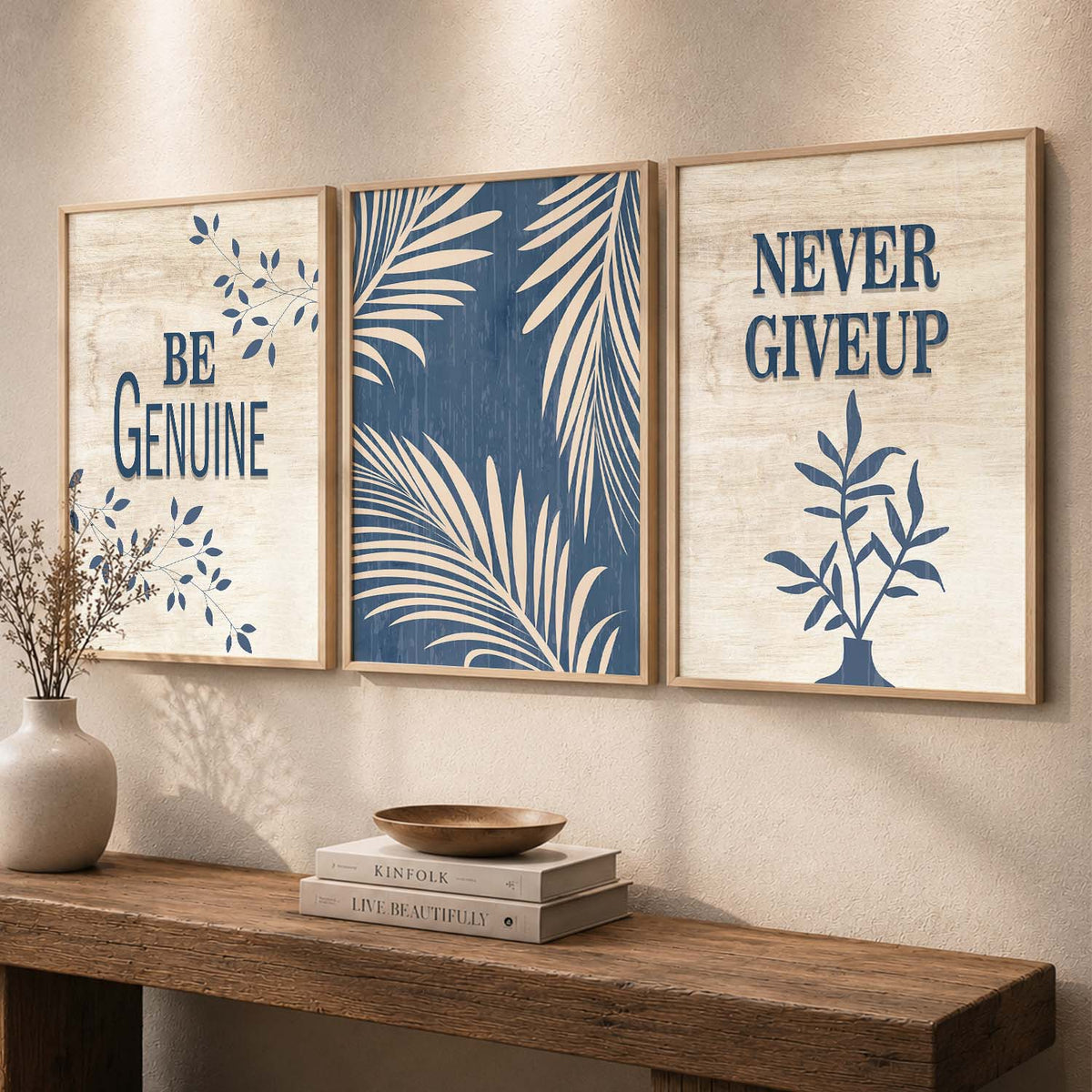 Be Genuine & Never Give Up Botanical Triptych Digital Artwork