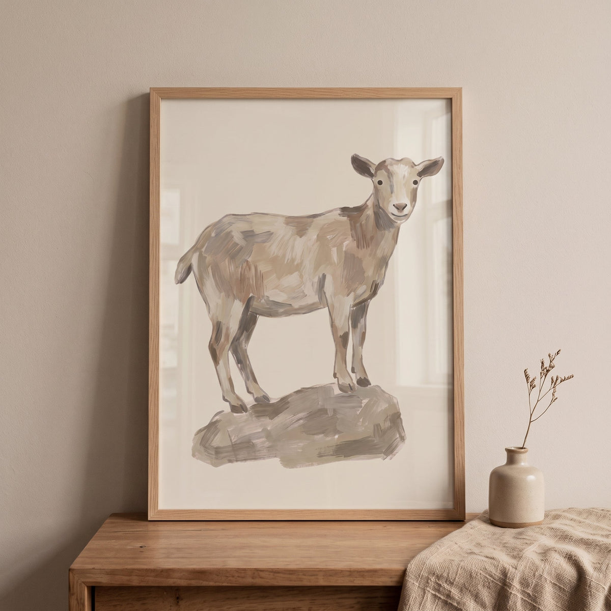 Charming Goat on Rock Digital Artwork