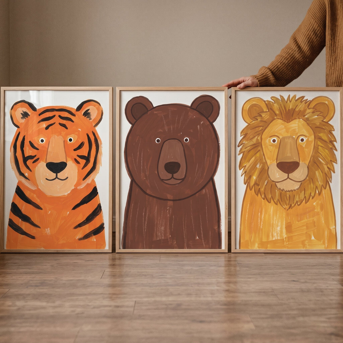 Charming Safari Animals Digital Art Trio
