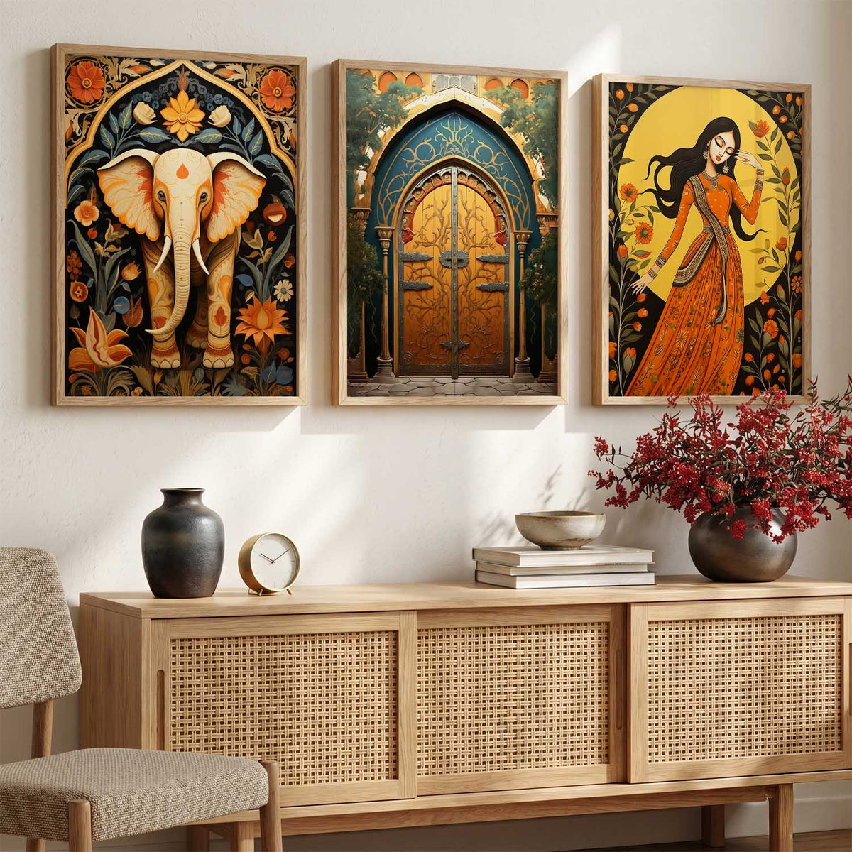Mystical Indian Heritage Triptych Digital Art