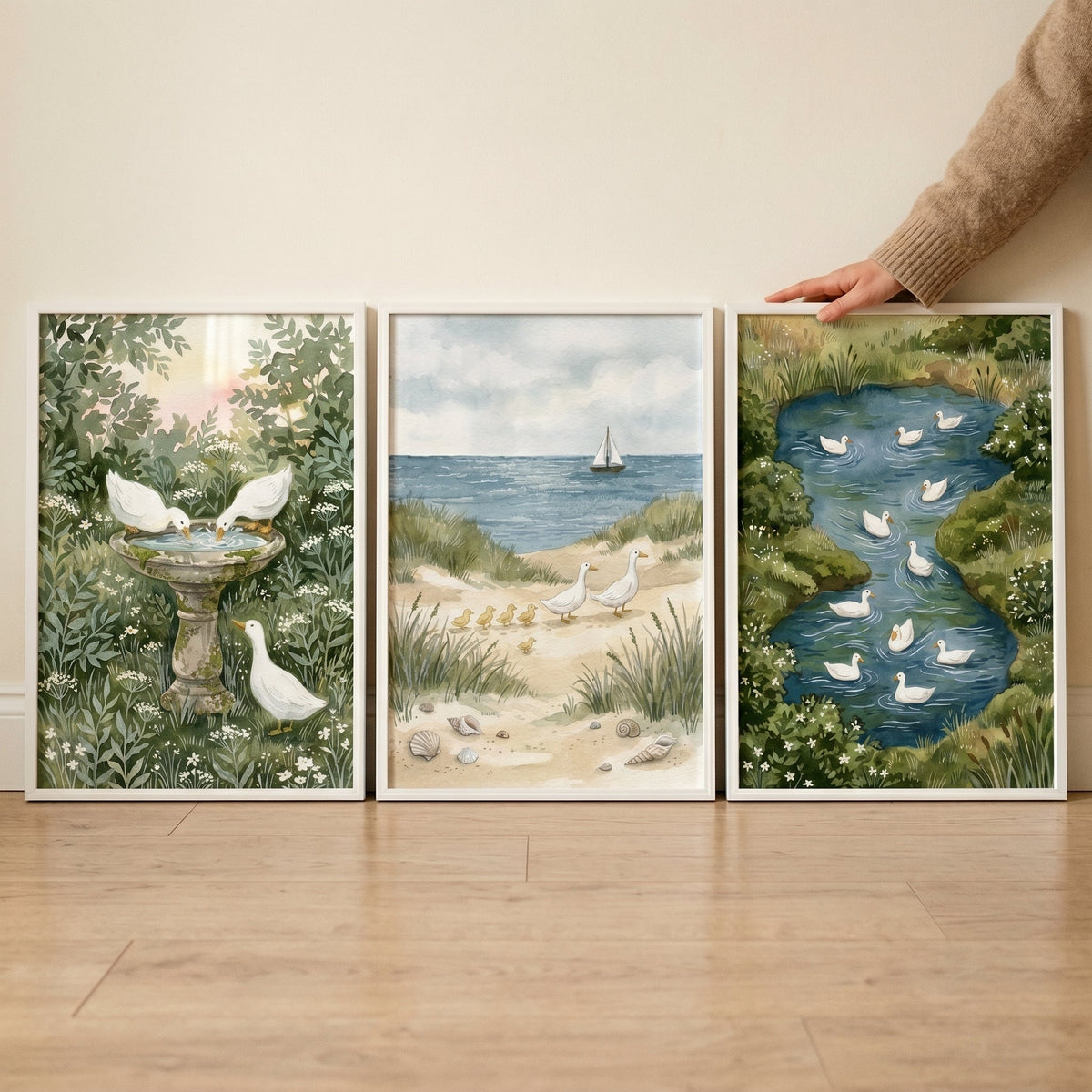Charming Watercolor Duck Scenes Digital Trio