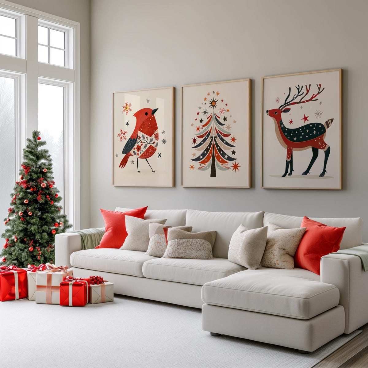 Retro Christmas Trio Digital Art Prints