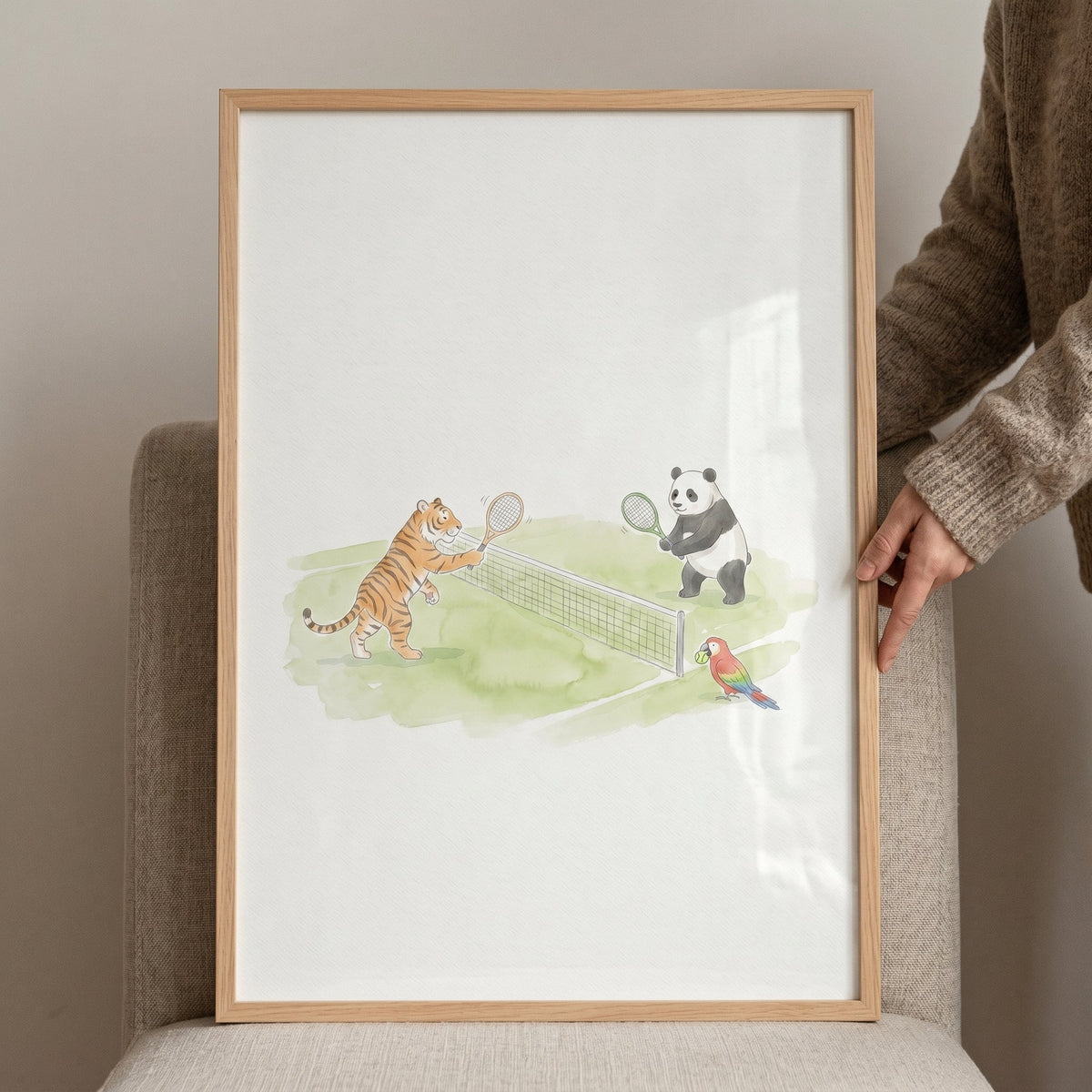 Tiger and Panda Playing Tennis Digital Art