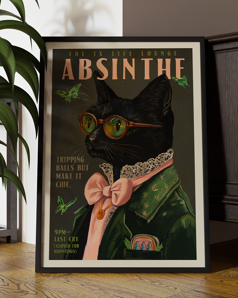 Absinthe Chic Black Cat Digital Art
