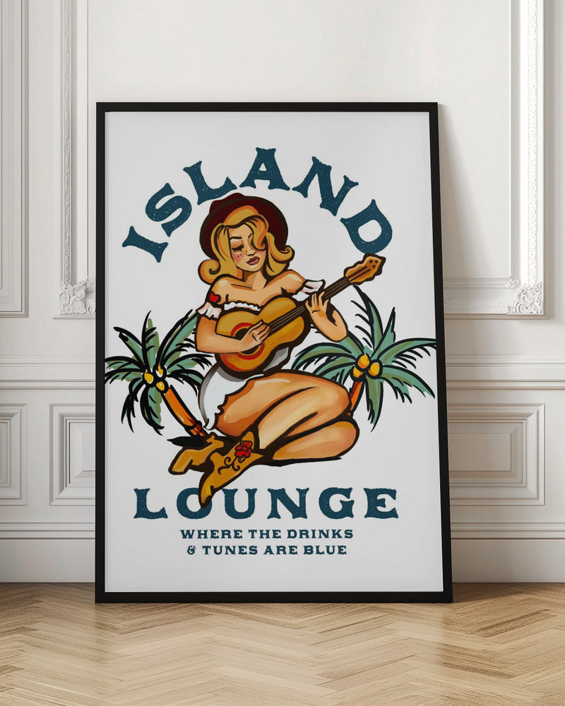 Island Lounge Vintage Guitar Cowgirl Digital Art Print
