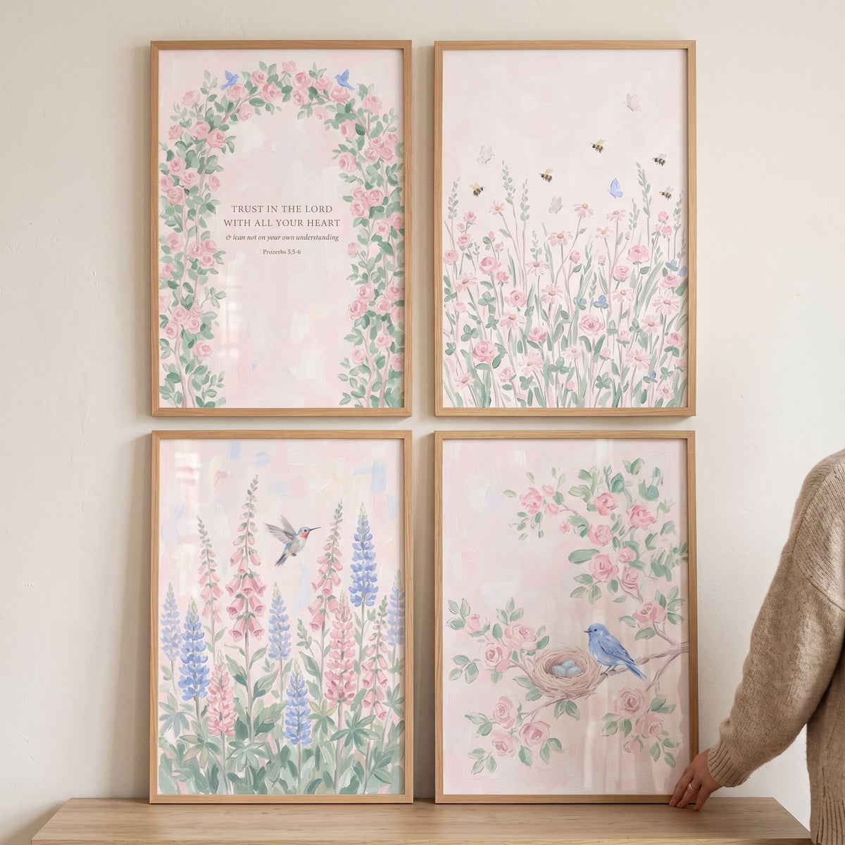 Pink Floral Garden Wall Art Set