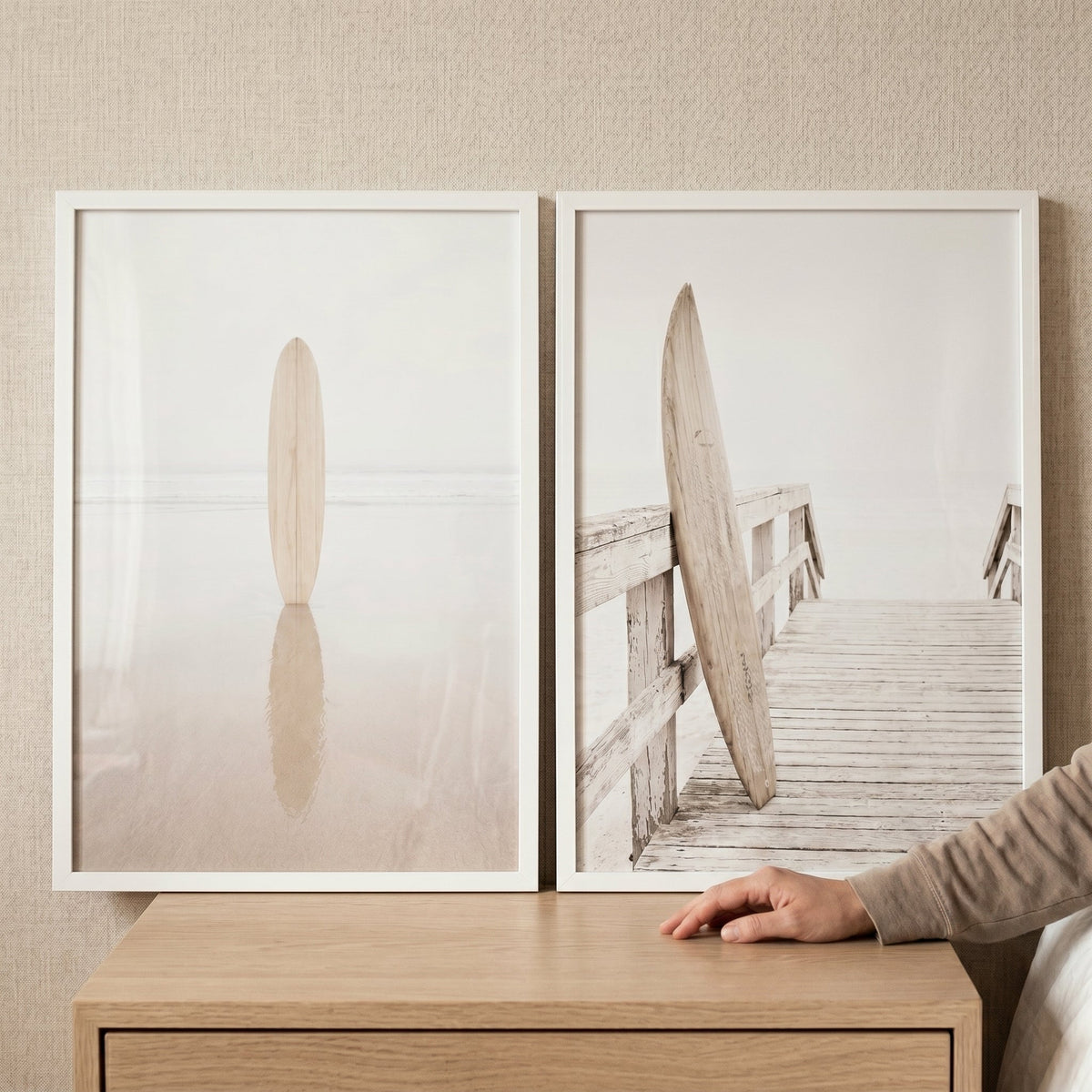Minimalist Surfboard Coastal Photography Diptych