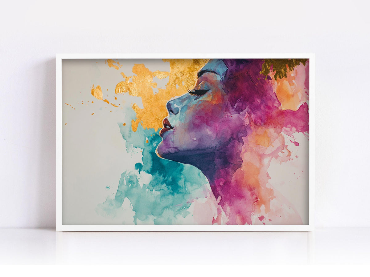 Golden Splendor Watercolor Woman Profile Digital Art