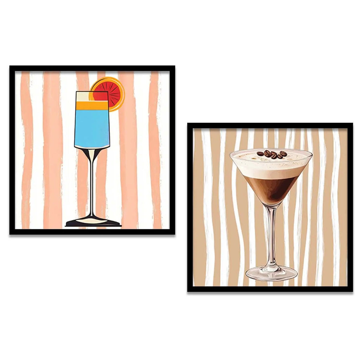 Chic Cocktail Bar Cart Digital Art Set