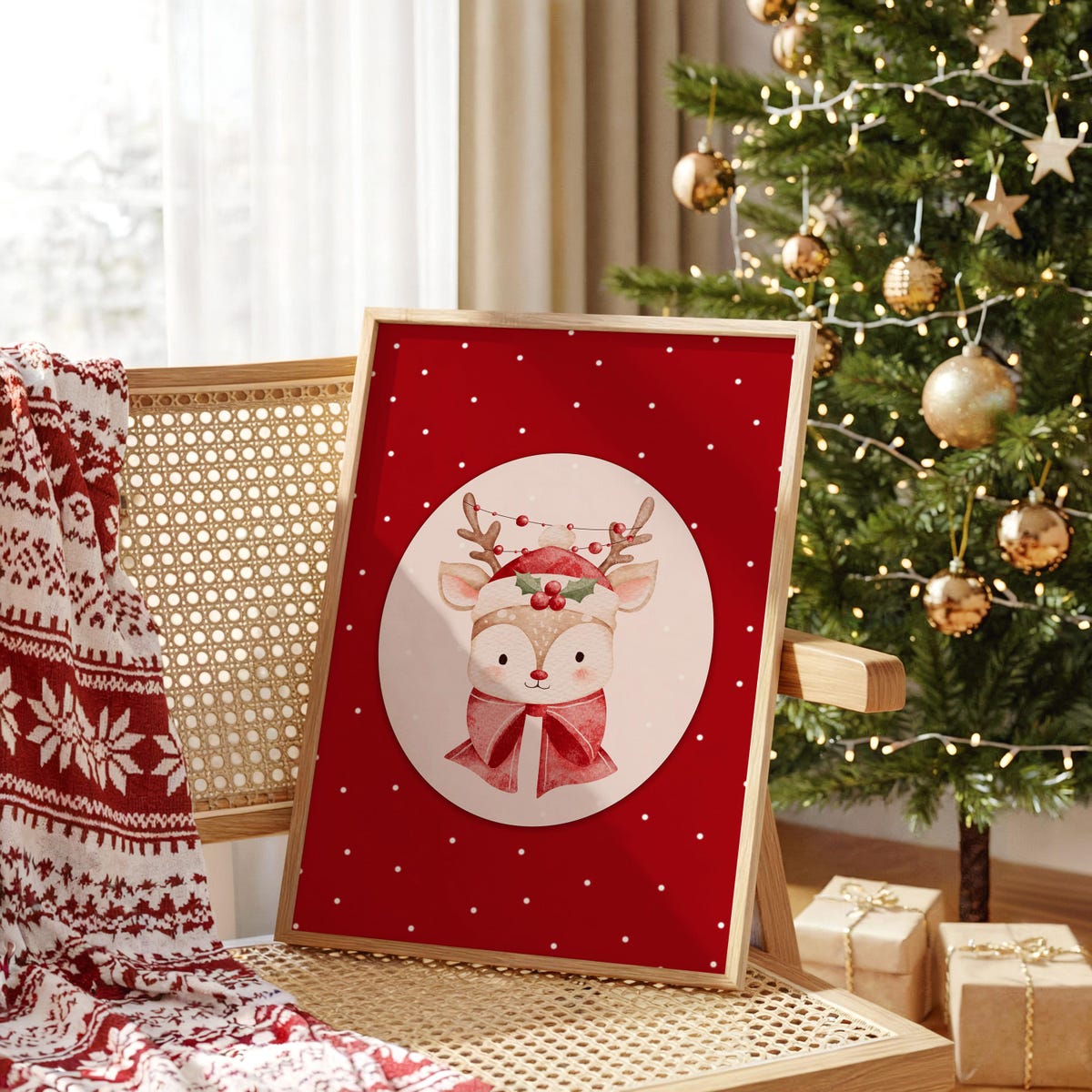 Festive Watercolor Reindeer Digital Art