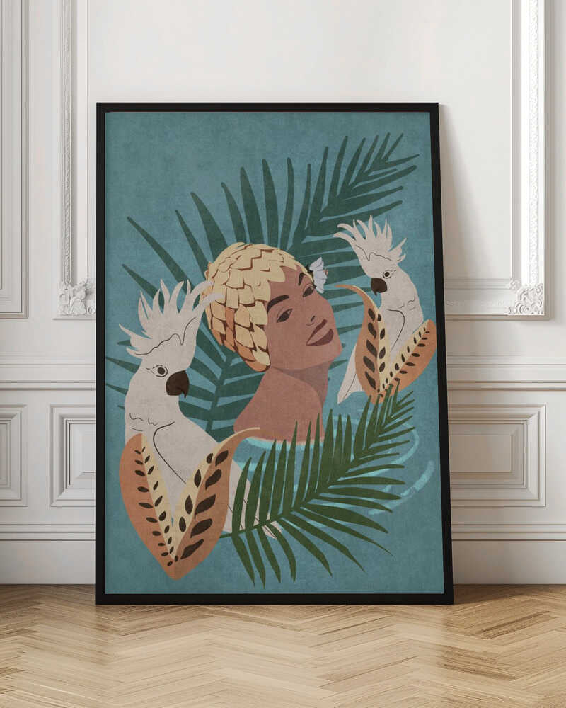 Tropical Oasis Woman and Cockatoos Digital Art
