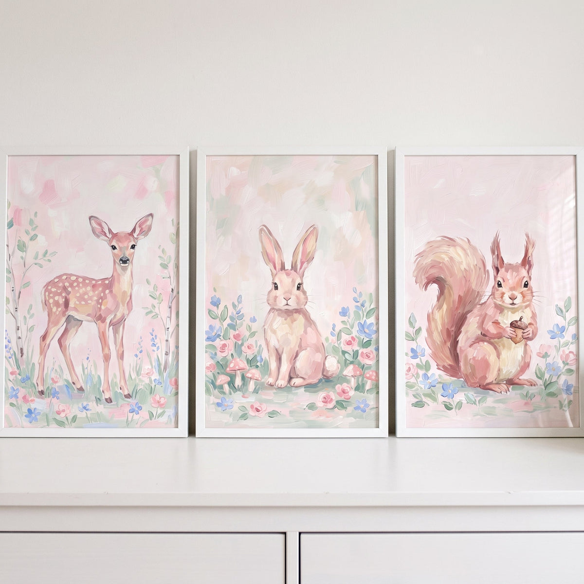 Pastel Woodland Animals Trio Digital Art Prints