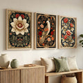 Baroque Botanical Bird Triptych Digital Art