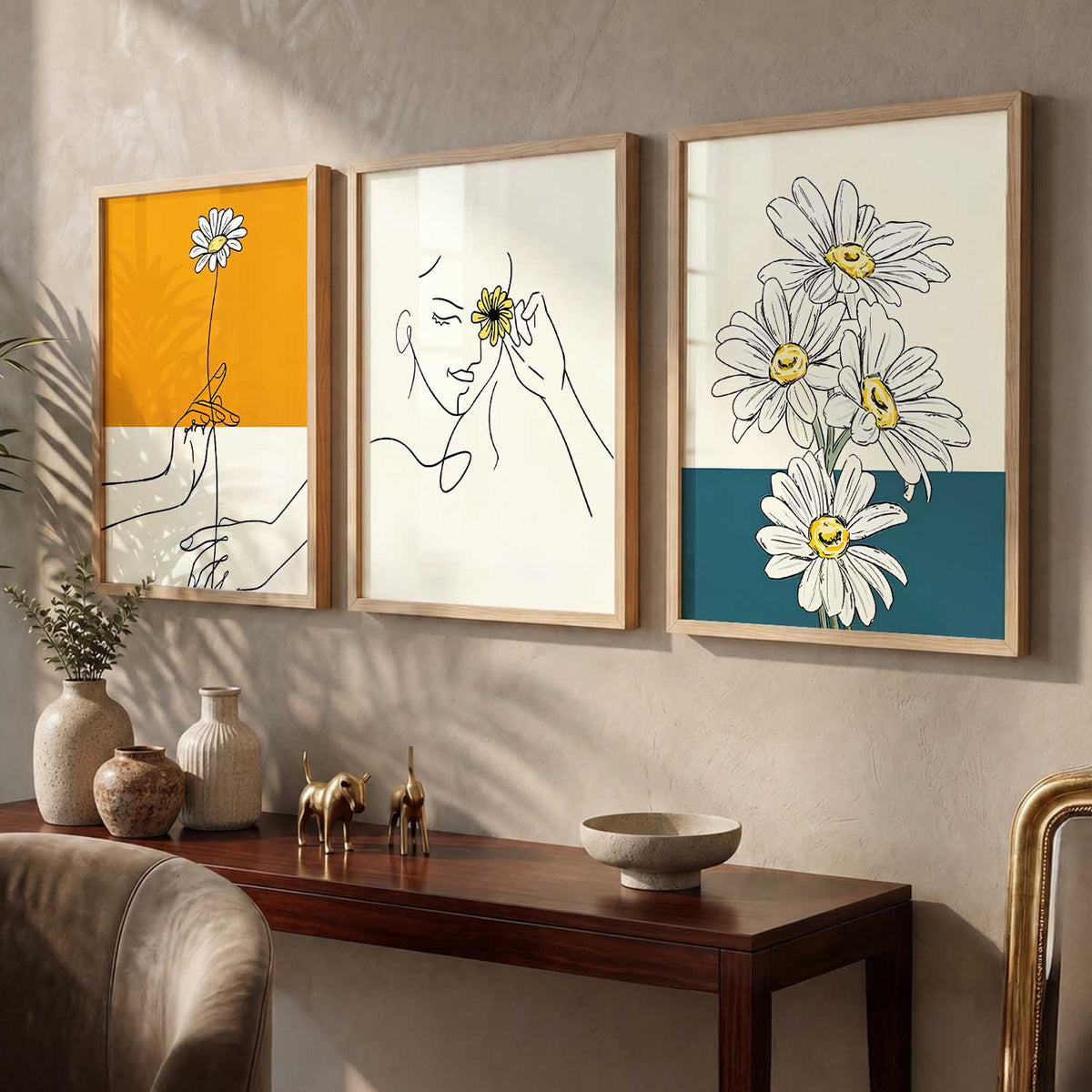 Abstract Daisy Wall Art Set