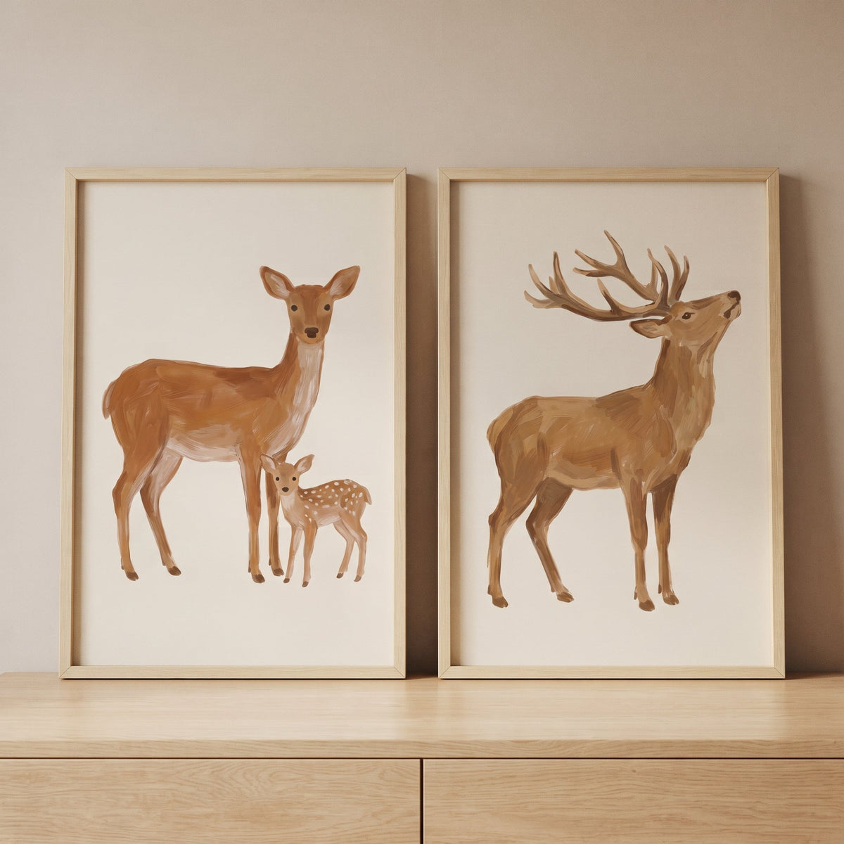 Charming Woodland Deer Family Digital Art Set
