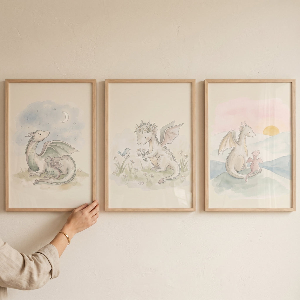 Watercolor Dragon Trio Digital Art Prints